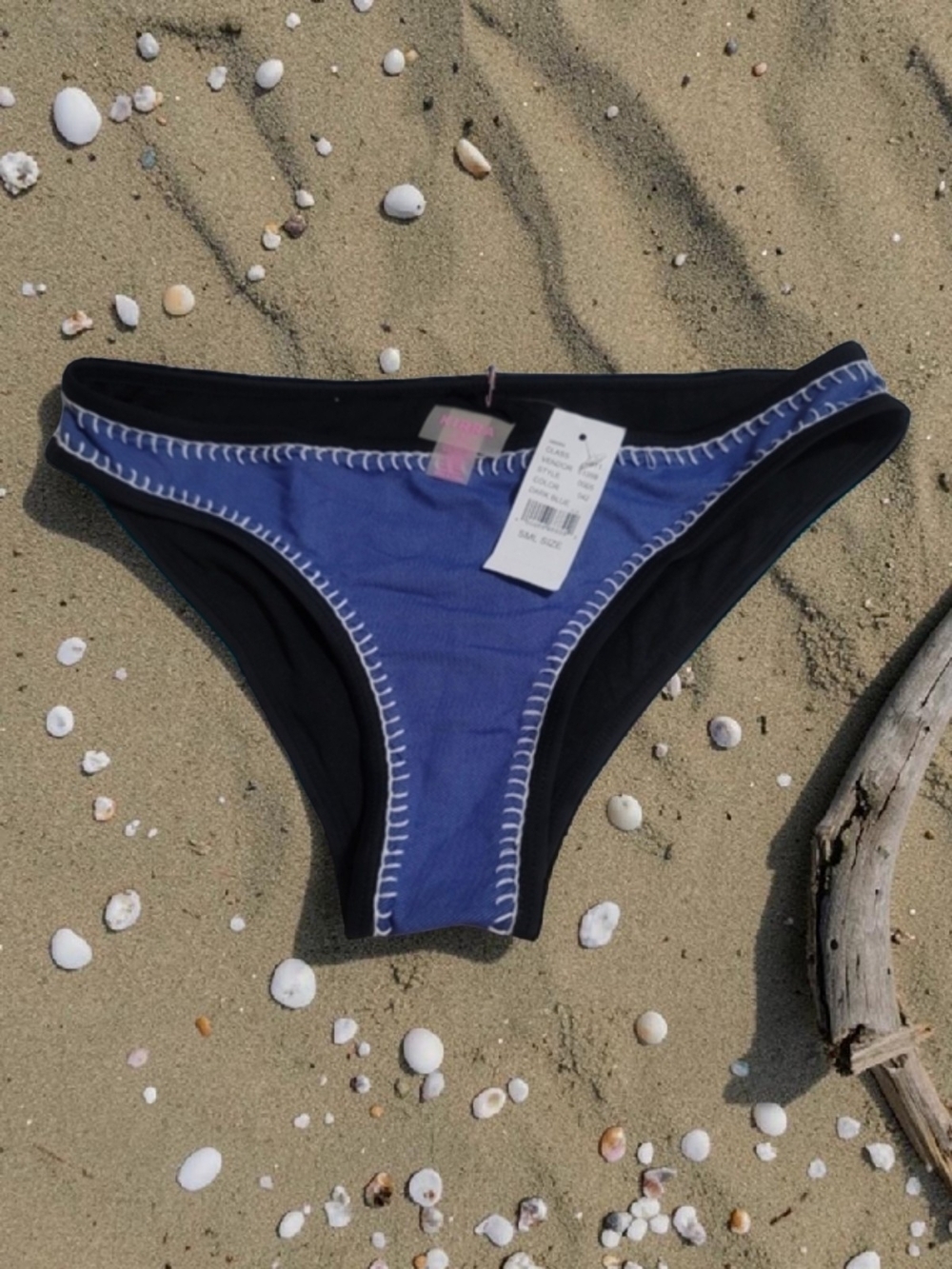 KIRRA - Small Blue with White Stitch Contrast Bikini Bottom